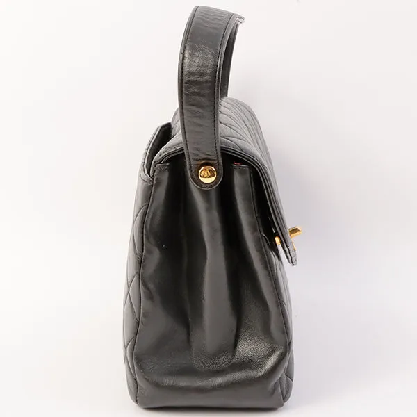 Chanel Around 1997 Made V Flap Turn-Lock Handle Bag Black