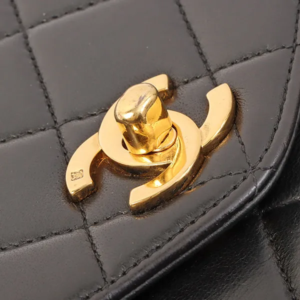 Chanel Around 1997 Made V Flap Turn-Lock Handle Bag Black