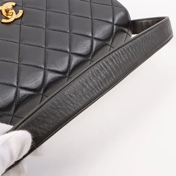 Chanel Around 1997 Made V Flap Turn-Lock Handle Bag Black