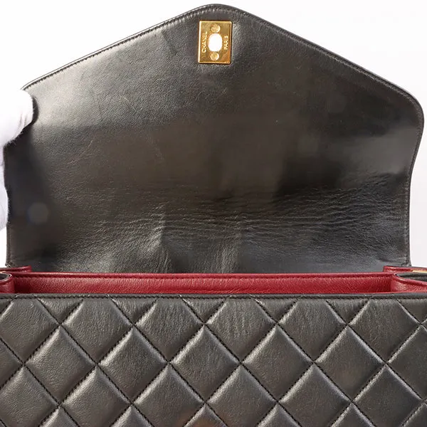 Chanel Around 1997 Made V Flap Turn-Lock Handle Bag Black