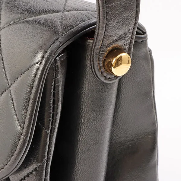 Chanel Around 1997 Made V Flap Turn-Lock Handle Bag Black