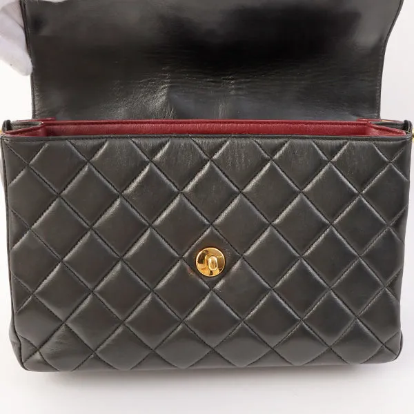 Chanel Around 1997 Made V Flap Turn-Lock Handle Bag Black