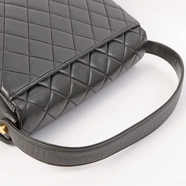 Chanel Around 1997 Made V Flap Turn-Lock Handle Bag Black