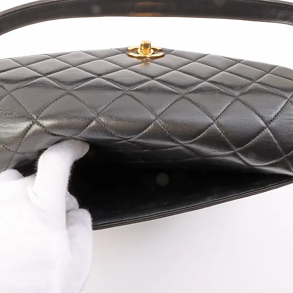 Chanel Around 1997 Made V Flap Turn-Lock Handle Bag Black