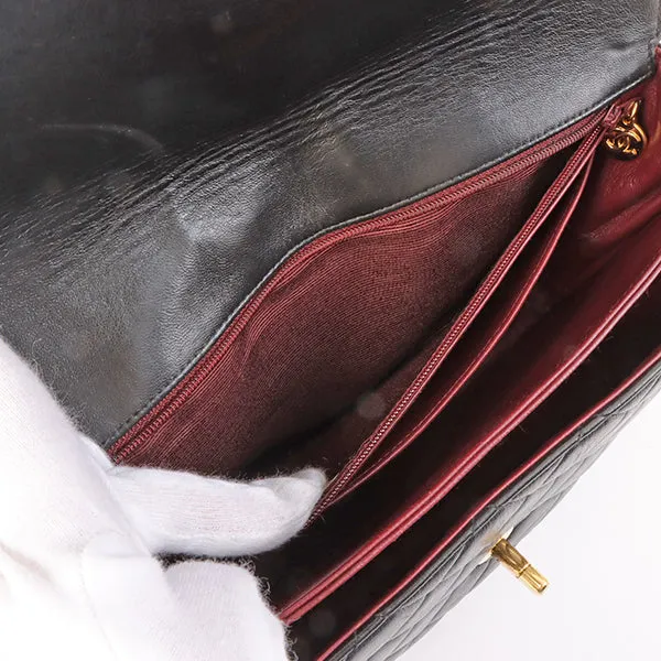 Chanel Around 1997 Made V Flap Turn-Lock Handle Bag Black