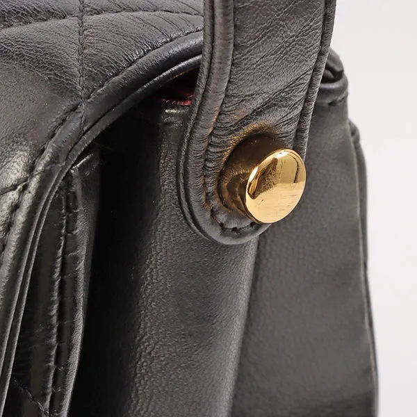 Chanel Around 1997 Made V Flap Turn-Lock Handle Bag Black