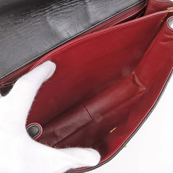Chanel Around 1997 Made V Flap Turn-Lock Handle Bag Black