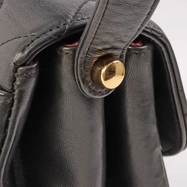 Chanel Around 1997 Made V Flap Turn-Lock Handle Bag Black