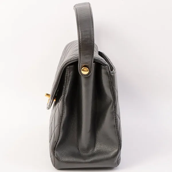 Chanel Around 1997 Made V Flap Turn-Lock Handle Bag Black