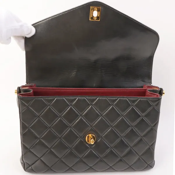 Chanel Around 1997 Made V Flap Turn-Lock Handle Bag Black