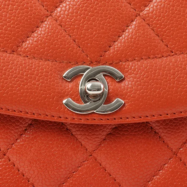 Chanel Around 1998 Made Caviar Skin Turn-Lock Shoulder Bag Orange/Silver
