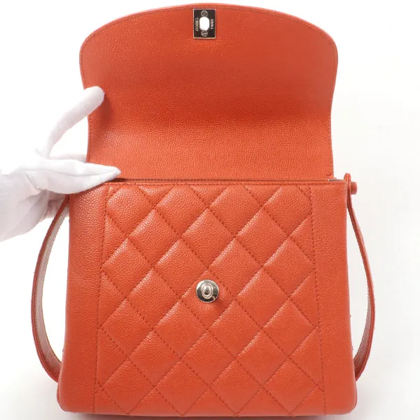 Chanel Around 1998 Made Caviar Skin Turn-Lock Shoulder Bag Orange/Silver
