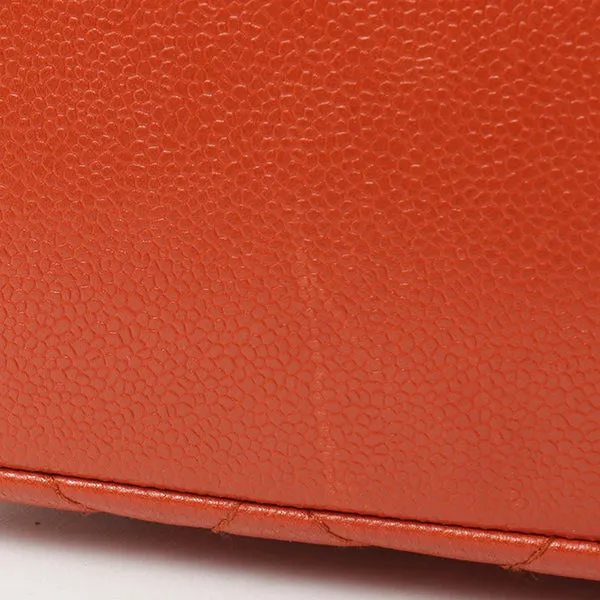 Chanel Around 1998 Made Caviar Skin Turn-Lock Shoulder Bag Orange/Silver