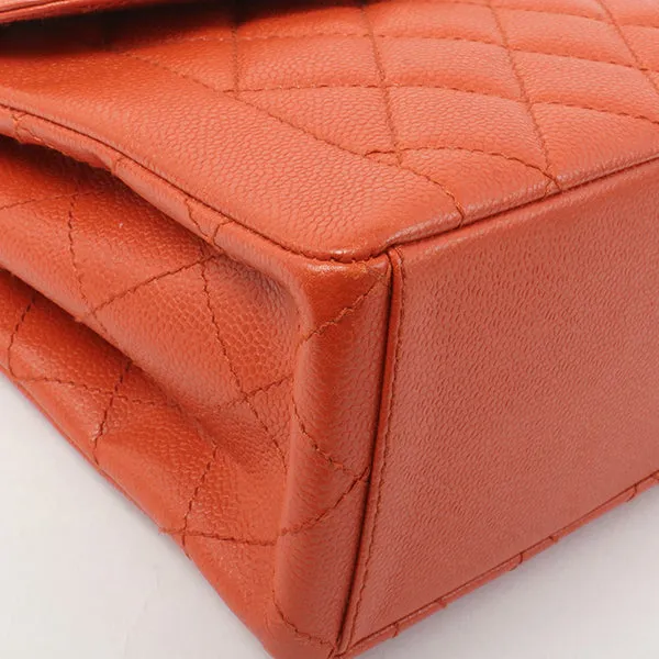 Chanel Around 1998 Made Caviar Skin Turn-Lock Shoulder Bag Orange/Silver