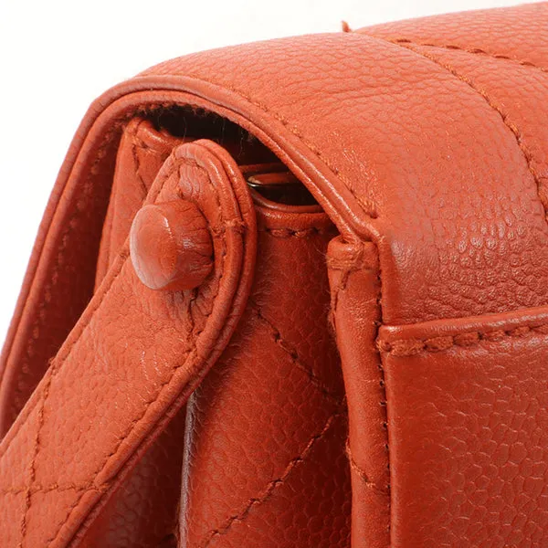 Chanel Around 1998 Made Caviar Skin Turn-Lock Shoulder Bag Orange/Silver