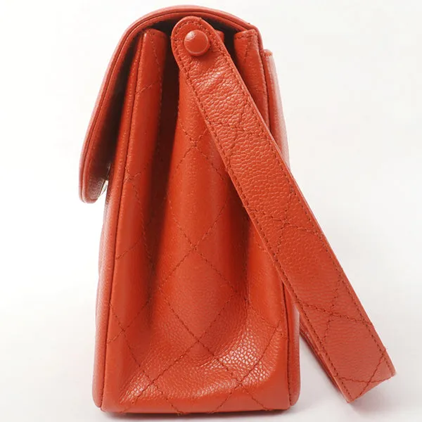 Chanel Around 1998 Made Caviar Skin Turn-Lock Shoulder Bag Orange/Silver