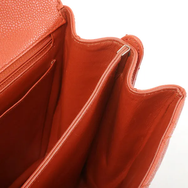 Chanel Around 1998 Made Caviar Skin Turn-Lock Shoulder Bag Orange/Silver