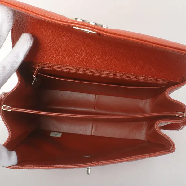 Chanel Around 1998 Made Caviar Skin Turn-Lock Shoulder Bag Orange/Silver