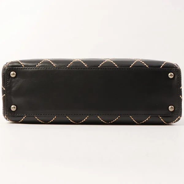 Chanel Around 2000 Made Wild Stitch Cc Mark Plate Top Handle Bag Black