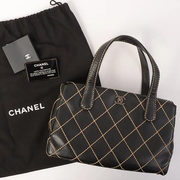 Chanel Around 2000 Made Wild Stitch Cc Mark Plate Top Handle Bag Black