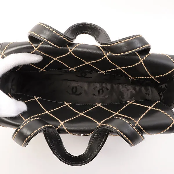 Chanel Around 2000 Made Wild Stitch Cc Mark Plate Top Handle Bag Black