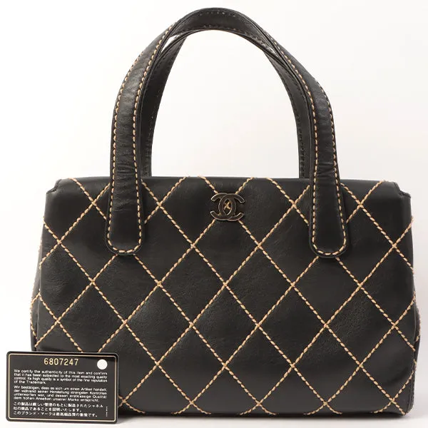 Chanel Around 2000 Made Wild Stitch Cc Mark Plate Top Handle Bag Black