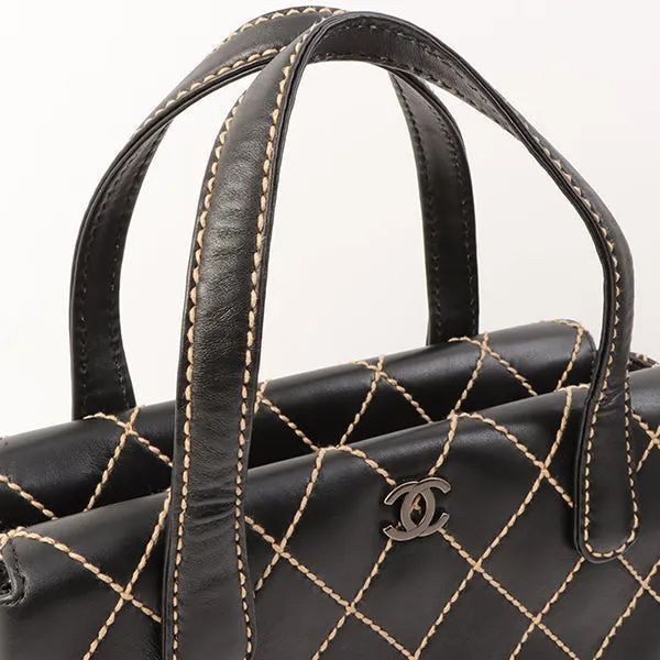 Chanel Around 2000 Made Wild Stitch Cc Mark Plate Top Handle Bag Black