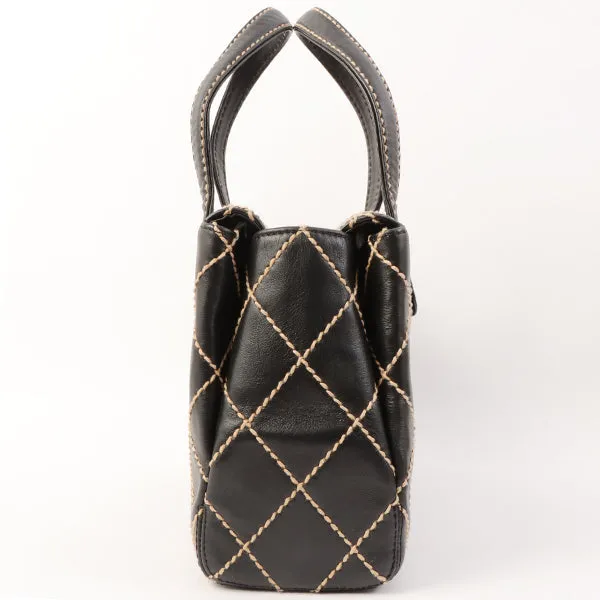 Chanel Around 2000 Made Wild Stitch Cc Mark Plate Top Handle Bag Black