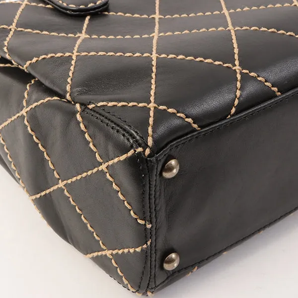 Chanel Around 2000 Made Wild Stitch Cc Mark Plate Top Handle Bag Black