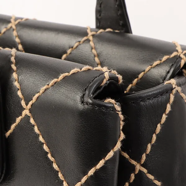 Chanel Around 2000 Made Wild Stitch Cc Mark Plate Top Handle Bag Black