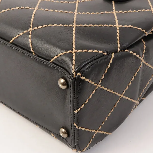 Chanel Around 2000 Made Wild Stitch Cc Mark Plate Top Handle Bag Black