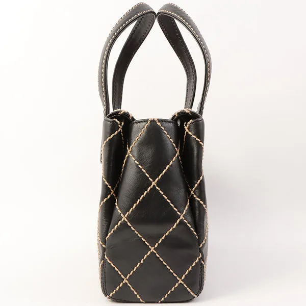 Chanel Around 2000 Made Wild Stitch Cc Mark Plate Top Handle Bag Black