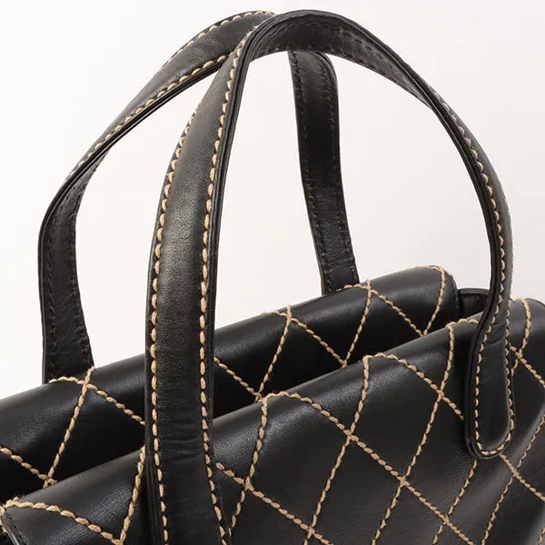 Chanel Around 2000 Made Wild Stitch Cc Mark Plate Top Handle Bag Black