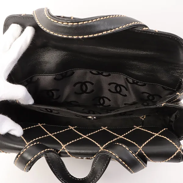 Chanel Around 2000 Made Wild Stitch Cc Mark Plate Top Handle Bag Black