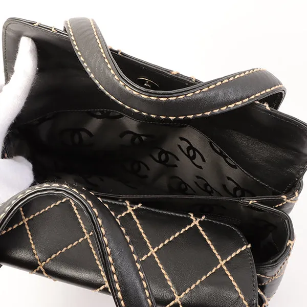 Chanel Around 2000 Made Wild Stitch Cc Mark Plate Top Handle Bag Black