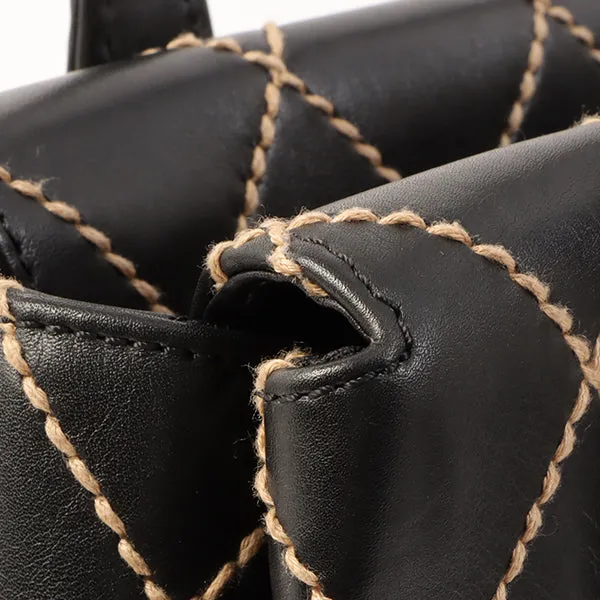 Chanel Around 2000 Made Wild Stitch Cc Mark Plate Top Handle Bag Black