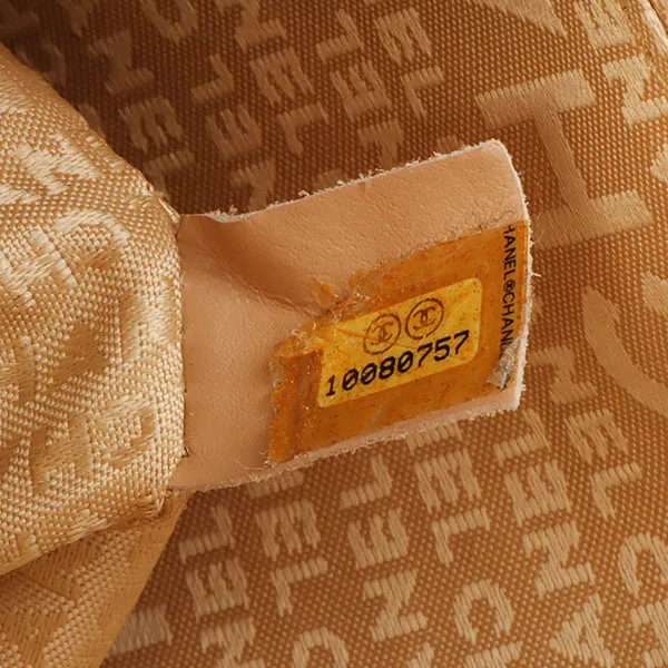 Chanel Around 2006 Made Caviar Skin Chocolate Bar Cut-Out Logo Plate Shoulder Bag Smoky Beige