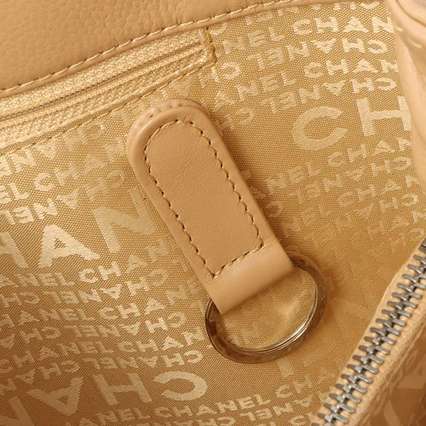 Chanel Around 2006 Made Caviar Skin Chocolate Bar Cut-Out Logo Plate Shoulder Bag Smoky Beige