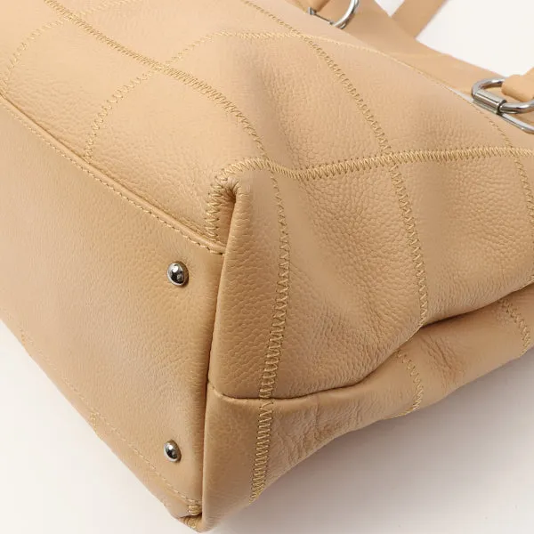 Chanel Around 2006 Made Caviar Skin Chocolate Bar Cut-Out Logo Plate Shoulder Bag Smoky Beige