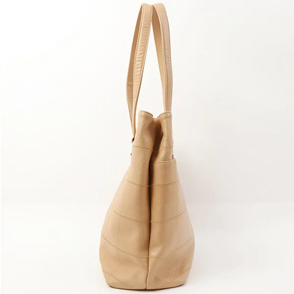 Chanel Around 2006 Made Caviar Skin Chocolate Bar Cut-Out Logo Plate Shoulder Bag Smoky Beige