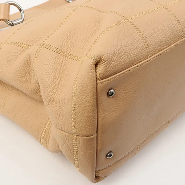 Chanel Around 2006 Made Caviar Skin Chocolate Bar Cut-Out Logo Plate Shoulder Bag Smoky Beige