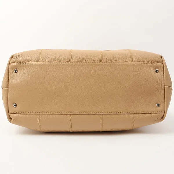 Chanel Around 2006 Made Caviar Skin Chocolate Bar Cut-Out Logo Plate Shoulder Bag Smoky Beige