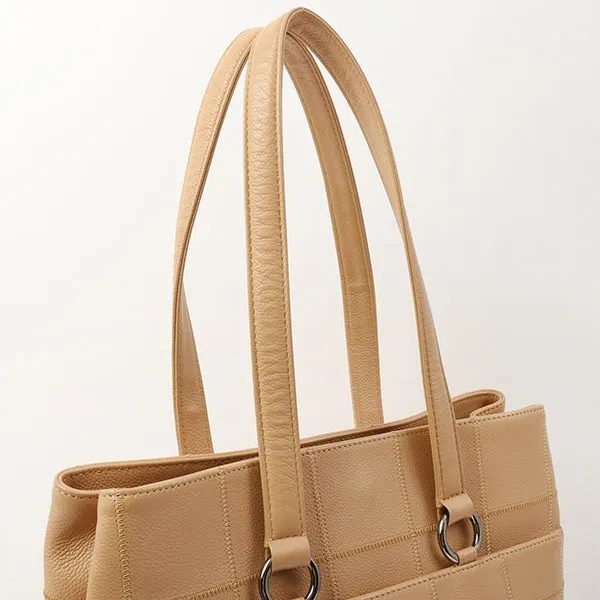 Chanel Around 2006 Made Caviar Skin Chocolate Bar Cut-Out Logo Plate Shoulder Bag Smoky Beige