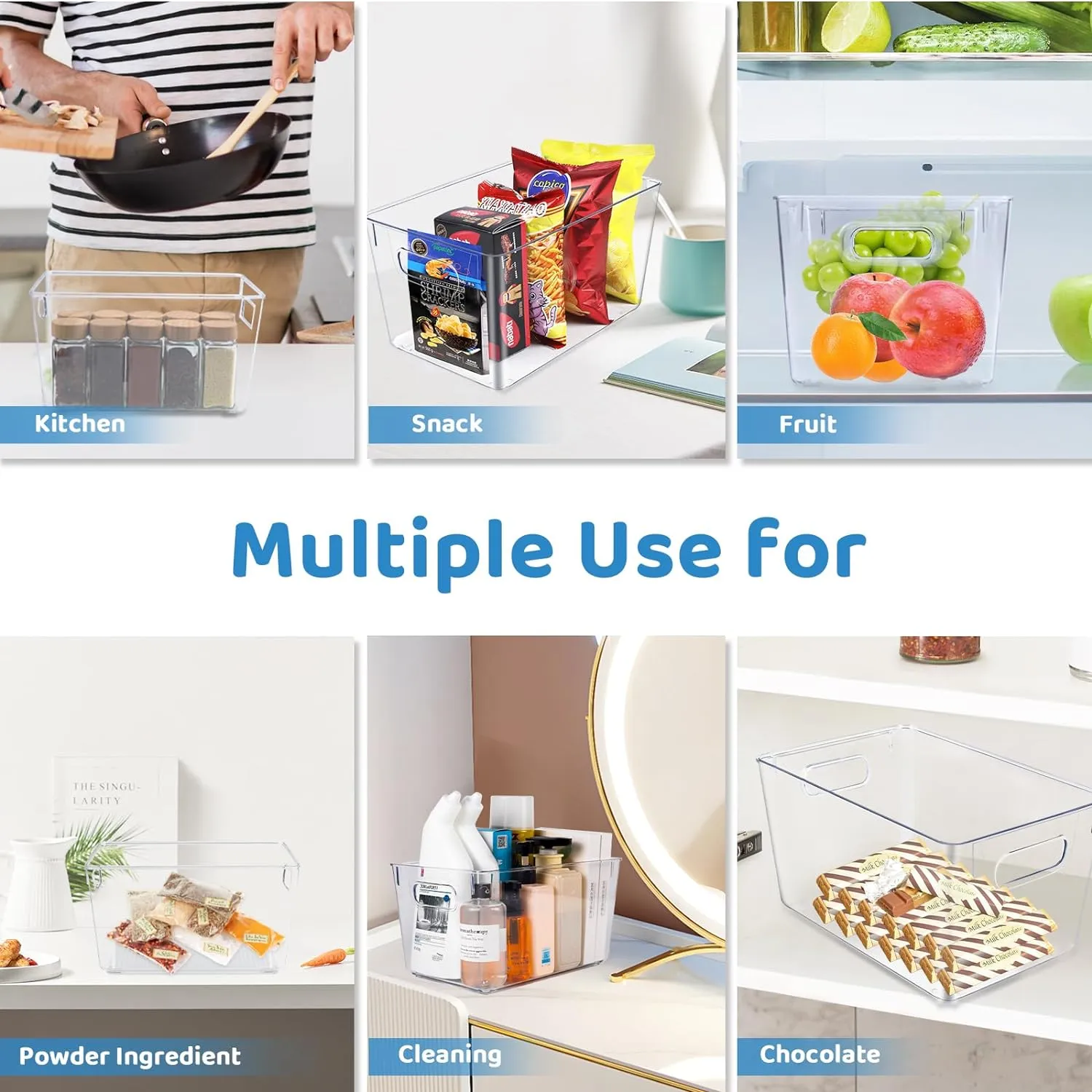 Clear Stackable Storage Bins with Handles, 4 Pack - GOMINIMO