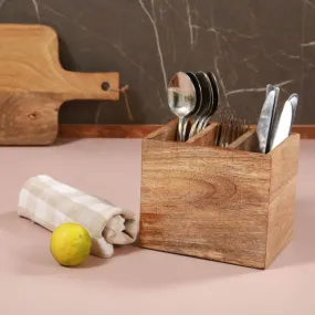 Cutlery Holder | Table Accessory | 3 Compartment | Solid Mango Wood | 6.8"