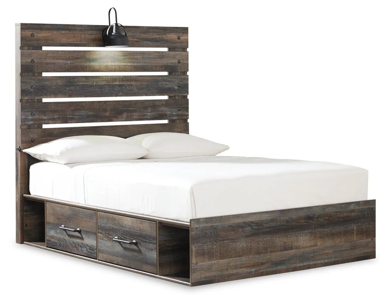 Drystan Full Panel Bed with 4 Storage Drawers with Mirrored Dresser and 2 Nightstands