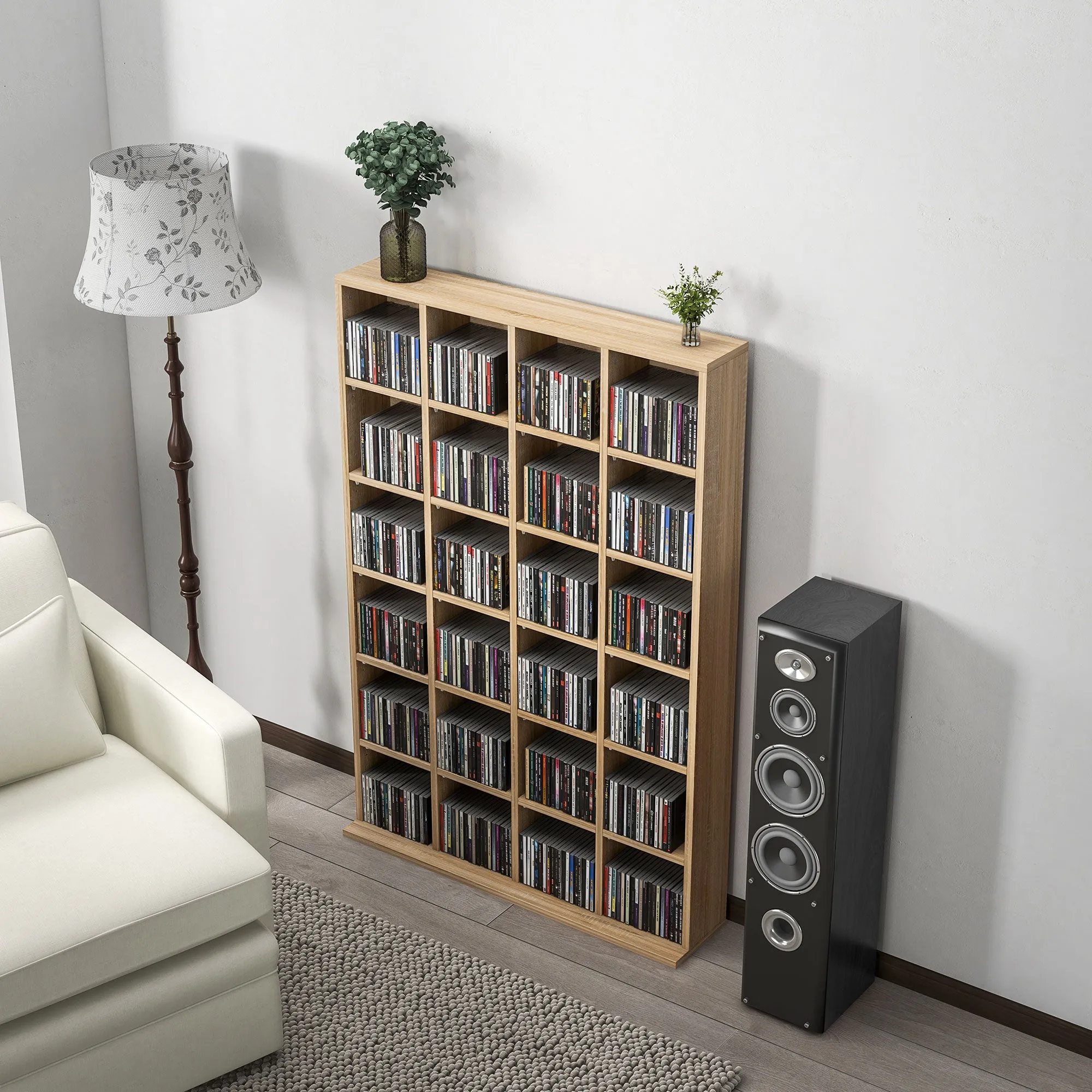 DVD CD Media Storage Rack, Video Display Unit, 89 x 130.5 cm, Natural