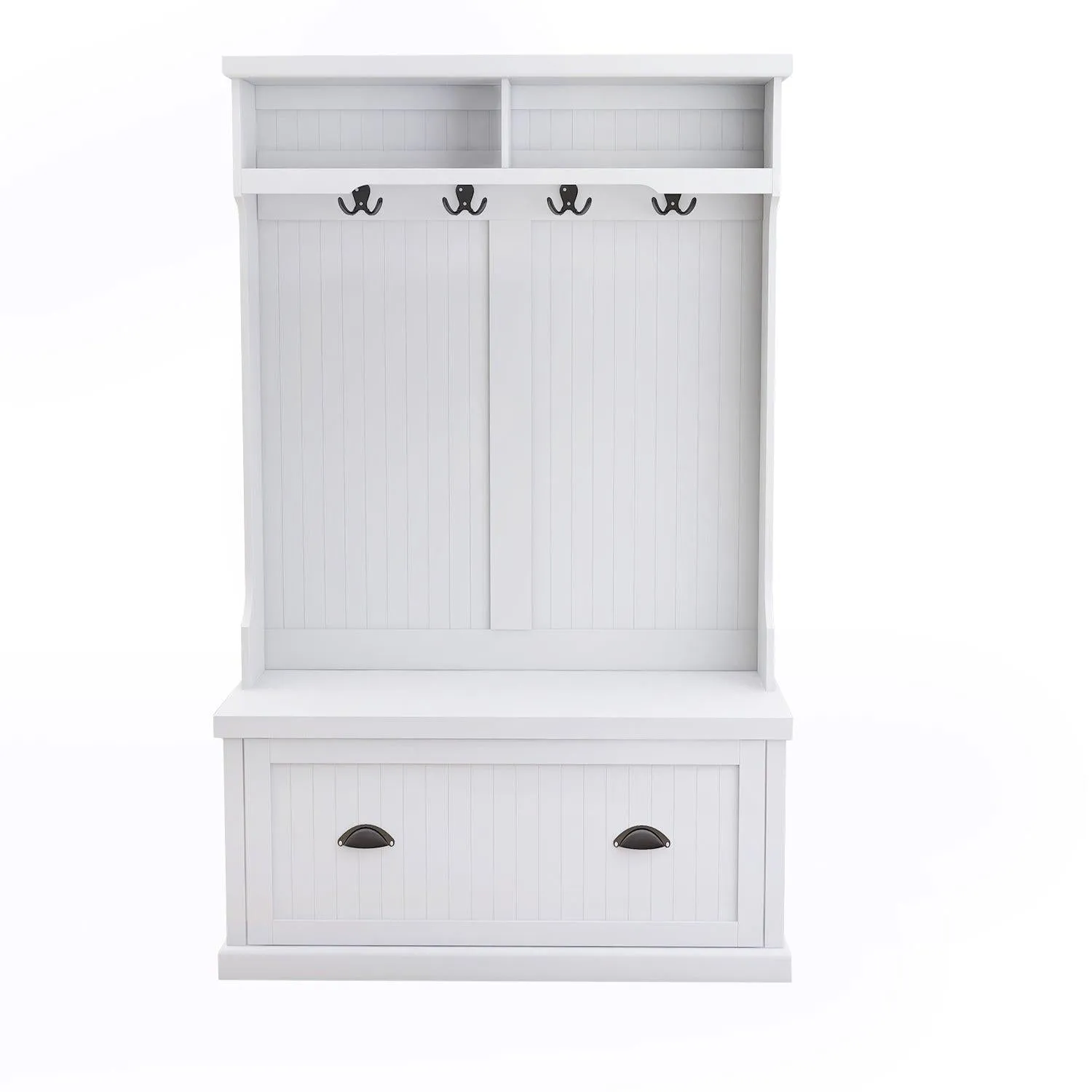 Entryway hall tree with coat rack 4 hooks andStorage benchShoe cabinet white