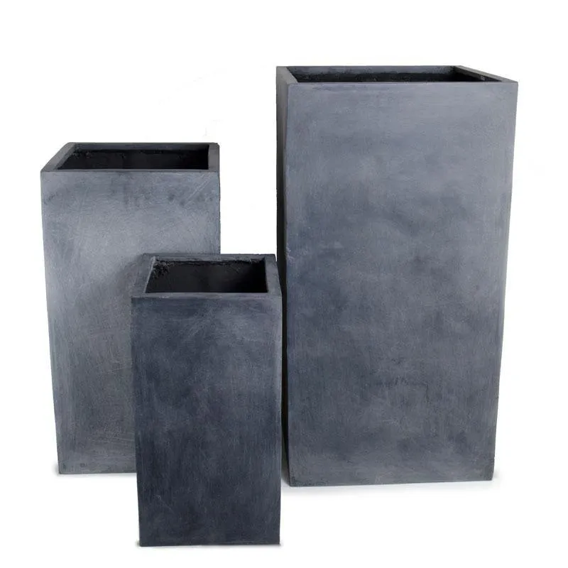 Fiberglass Column Planter with Lead Finish - 12"W