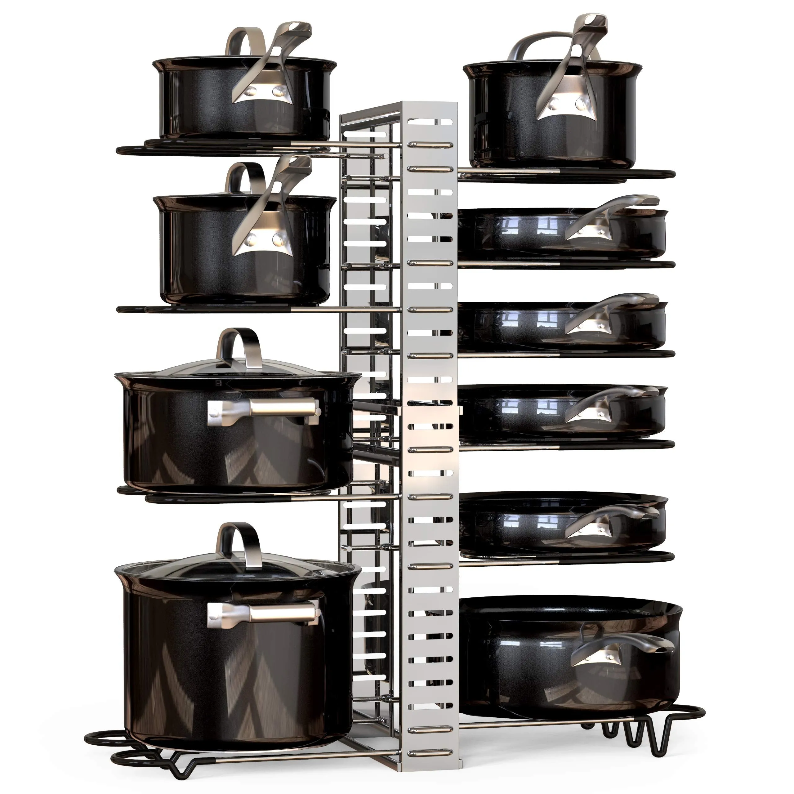 Geekdigg Adjustable Pot and Pan Organizer with Extensible Lid Rack for Cabinet Storage - Space-Saving Kitchen Solution